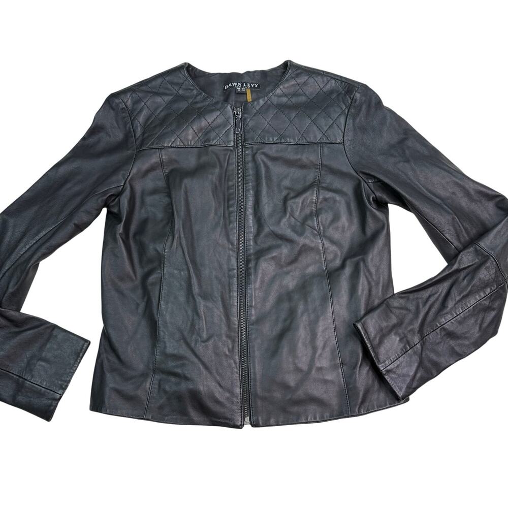 Dawn Levy Women's Leather Moto‎ Jacket Black Size M Indie Biker Minimalist